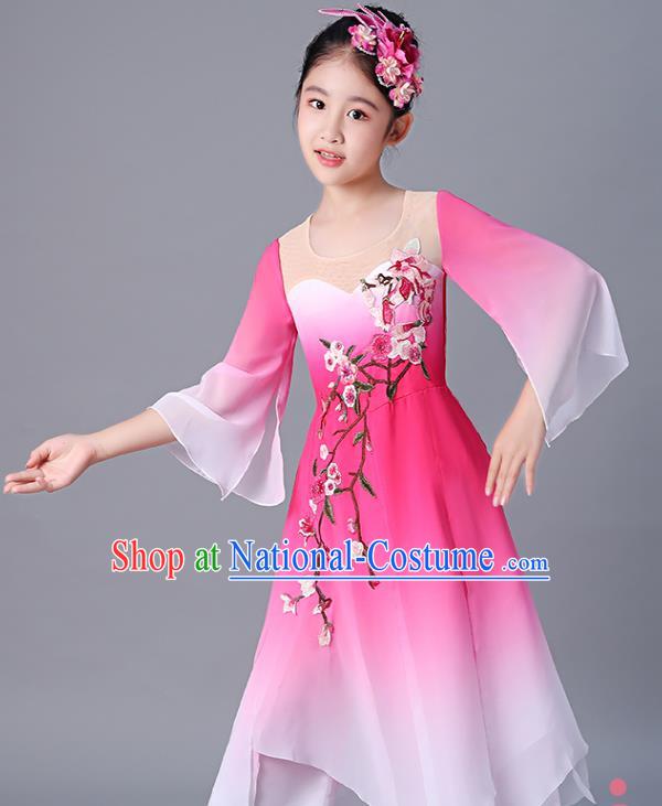 China Jasmine Flower Dance Rosy Outfits Children Classical Dance Costumes Girl Stage Performance Dancewear Umbrella Dance Clothing