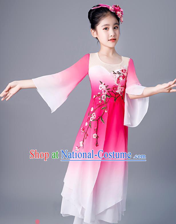 China Jasmine Flower Dance Rosy Outfits Children Classical Dance Costumes Girl Stage Performance Dancewear Umbrella Dance Clothing