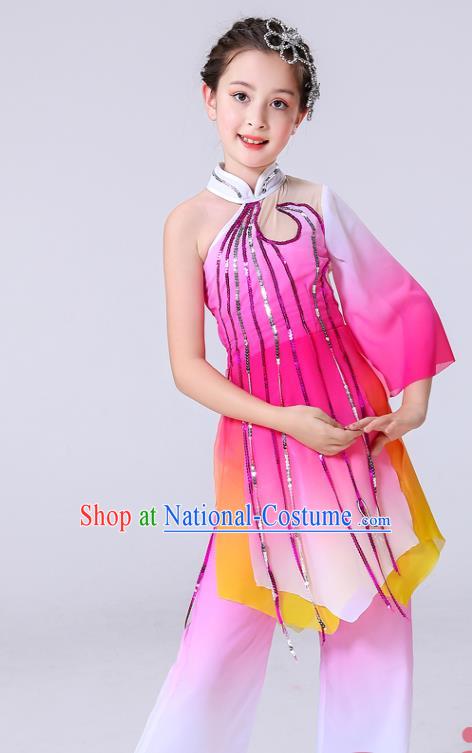 China Umbrella Dance Clothing Lotus Dance Rosy Outfits Children Classical Dance Costumes Girl Stage Performance Dancewear