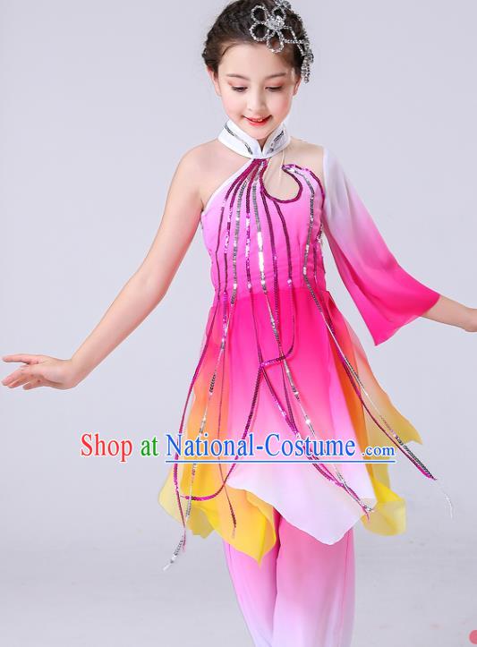 China Umbrella Dance Clothing Lotus Dance Rosy Outfits Children Classical Dance Costumes Girl Stage Performance Dancewear