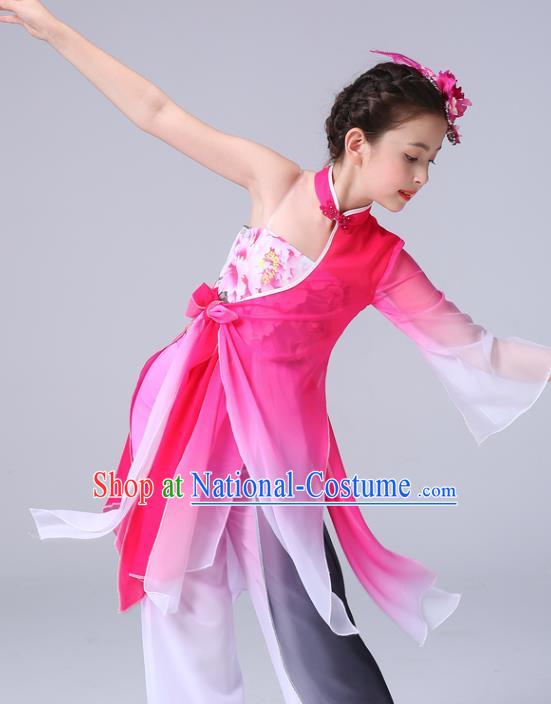 China Umbrella Dance Clothing Lotus Dance Rosy Outfits Children Classical Dance Costumes Girl Stage Performance Dancewear