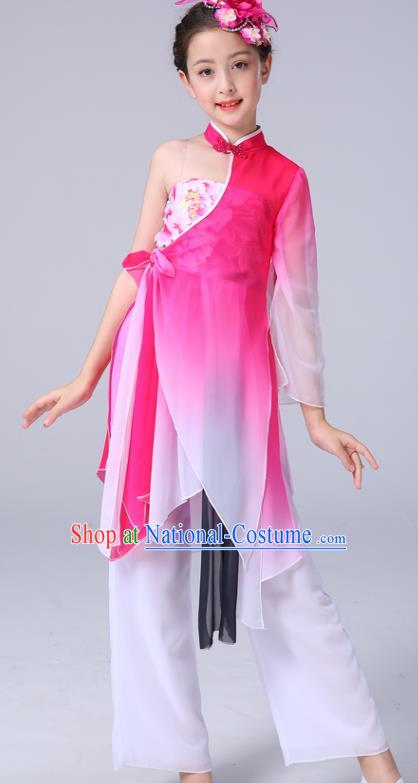 China Umbrella Dance Clothing Lotus Dance Rosy Outfits Children Classical Dance Costumes Girl Stage Performance Dancewear