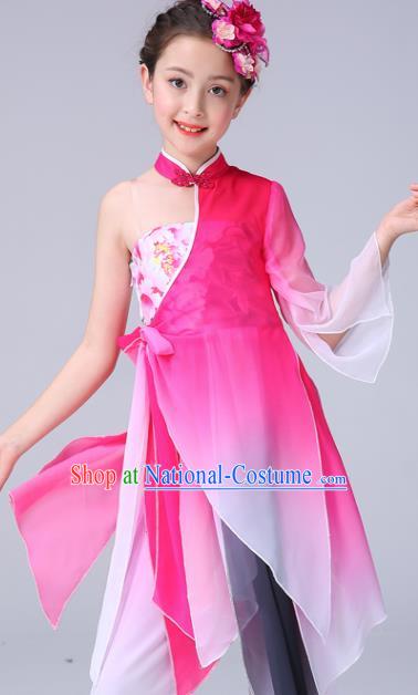 China Children Classical Dance Costumes Girl Stage Performance Dancewear Umbrella Dance Clothing Peony Dance Rosy Outfits