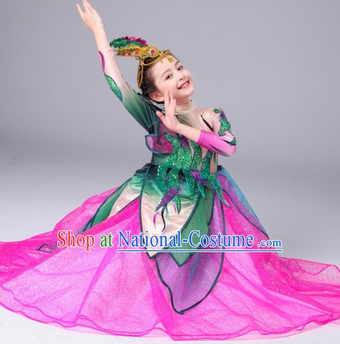 Professional Girl Modern Dance Clothing Lotus Dance Fashion Stage Performance Rosy Dress Opening Dance Costume