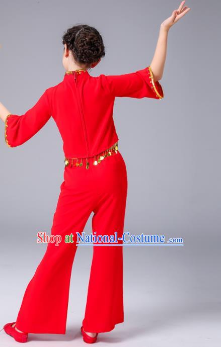 Chinese Folk Dance Costumes Fan Dance Dress Yangge Performance Clothing Children Yangko Dance Red Uniforms