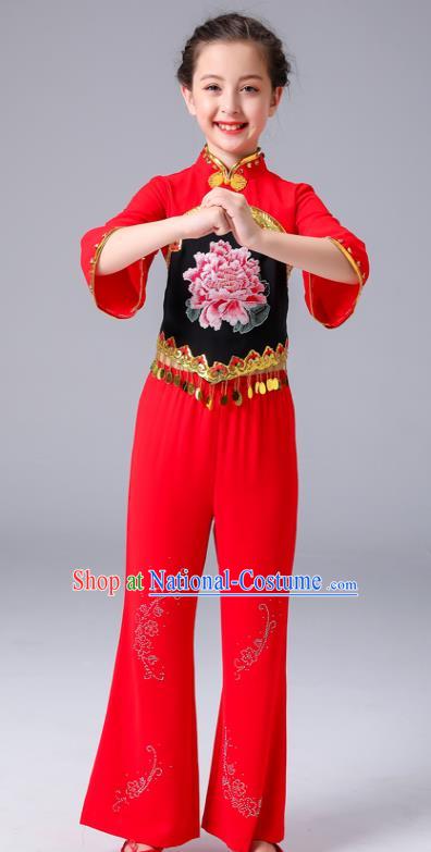 Chinese Folk Dance Costumes Fan Dance Dress Yangge Performance Clothing Children Yangko Dance Red Uniforms