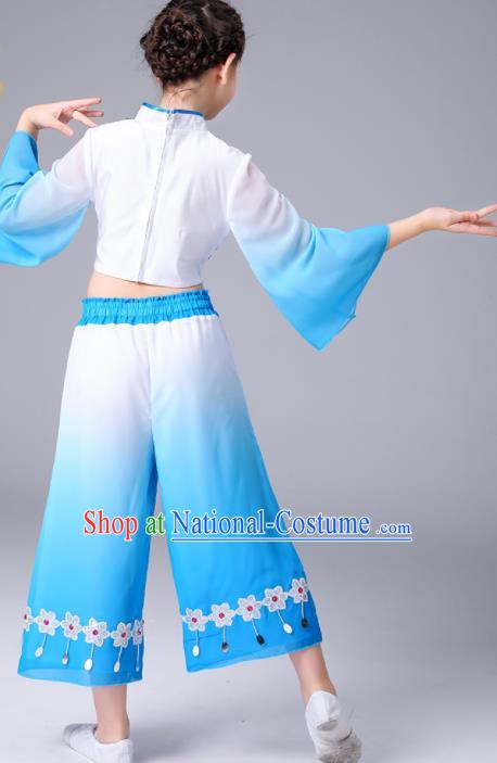 Chinese Yangge Performance Clothing Children Yangko Dance Blue Uniforms Folk Dance Costumes Girl Fan Dance Dress