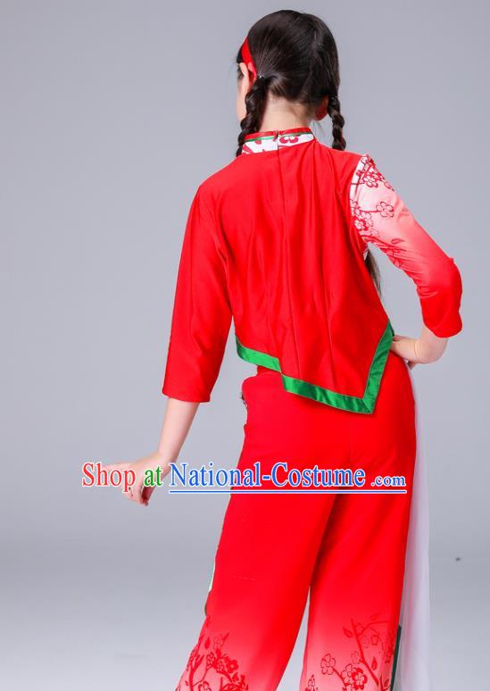 Chinese Folk Dance Costumes Girl Fan Dance Dress Yangge Performance Clothing Children Yangko Dance Red Uniforms