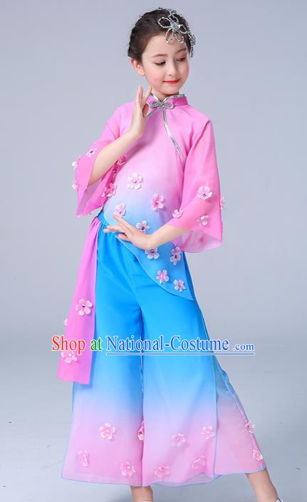 Chinese Children Yangko Dance Pink Uniforms Folk Dance Costumes Girl Jasmine Flower Dance Dress Yangge Performance Clothing