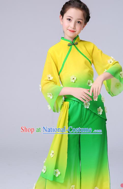 Chinese Yangge Performance Clothing Children Yangko Dance Yellow Uniforms Folk Dance Costumes Girl Jasmine Flower Dance Dress