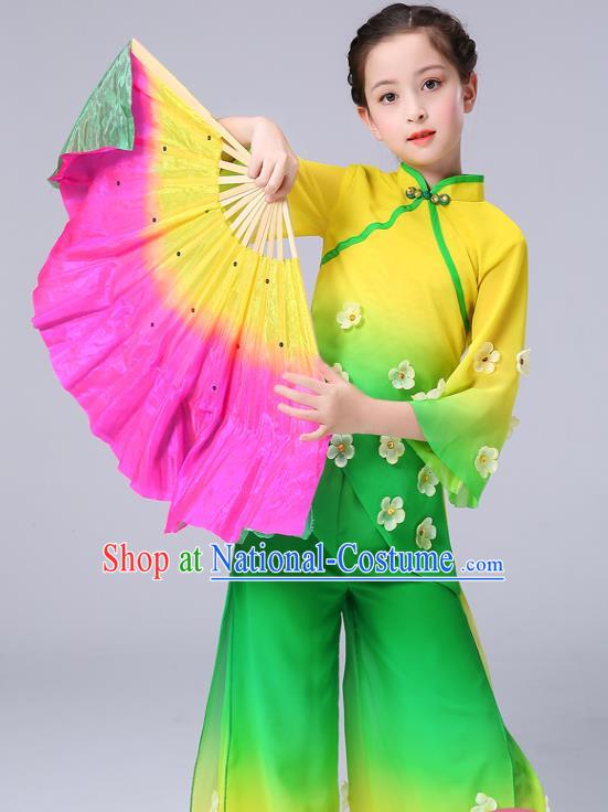 Chinese Yangge Performance Clothing Children Yangko Dance Yellow Uniforms Folk Dance Costumes Girl Jasmine Flower Dance Dress