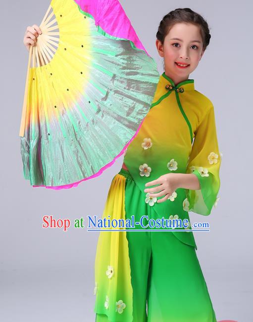 Chinese Yangge Performance Clothing Children Yangko Dance Yellow Uniforms Folk Dance Costumes Girl Jasmine Flower Dance Dress