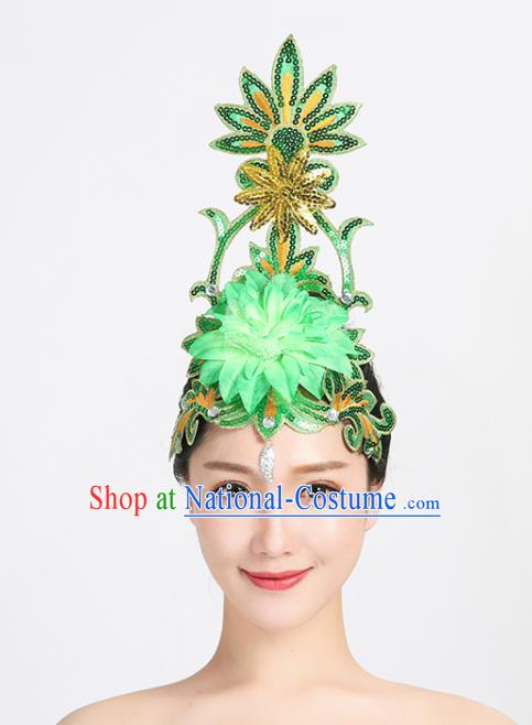 China Spring Festival Gala Performance Headpiece Group Opening Dance Green Sequins Hair Stick Modern Dance Hair Accessories