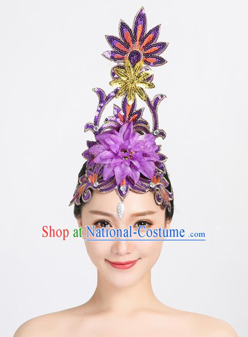 China Group Opening Dance Purple Sequins Hair Stick Modern Dance Hair Accessories Spring Festival Gala Performance Headpiece