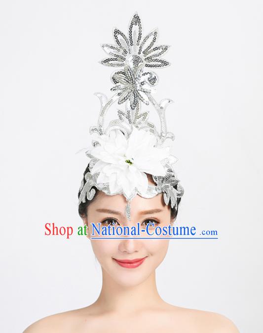 China Modern Dance Hair Accessories Spring Festival Gala Performance Headpiece Group Opening Dance White Sequins Hair Stick