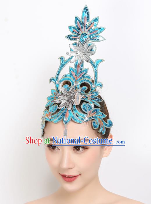 China Group Dance Hair Accessories New Year Folk Dance Headpiece Woman Yangko Dance Blue Sequins Hair Stick