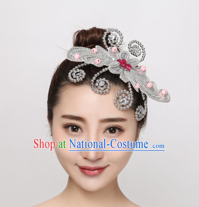 China Woman Group Dance Argent Butterfly Hair Stick Yangko Dance Hair Accessories Folk Dance Headpiece