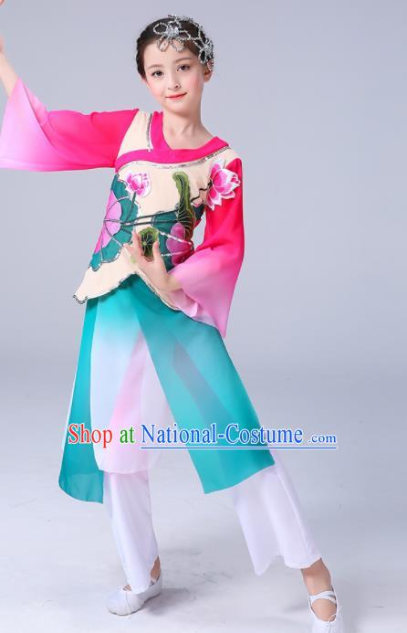 China Girl Stage Performance Dancewear Umbrella Dance Clothing Lotus Dance Outfits Children Classical Dance Costumes