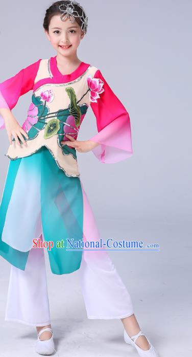 China Girl Stage Performance Dancewear Umbrella Dance Clothing Lotus Dance Outfits Children Classical Dance Costumes