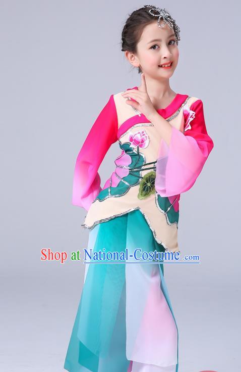 China Girl Stage Performance Dancewear Umbrella Dance Clothing Lotus Dance Outfits Children Classical Dance Costumes