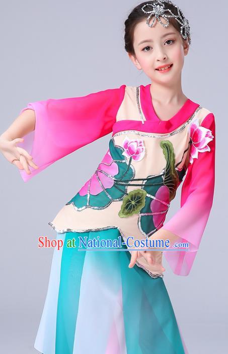 China Girl Stage Performance Dancewear Umbrella Dance Clothing Lotus Dance Outfits Children Classical Dance Costumes