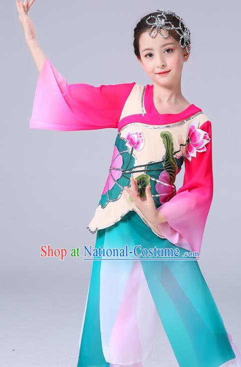 China Girl Stage Performance Dancewear Umbrella Dance Clothing Lotus Dance Outfits Children Classical Dance Costumes