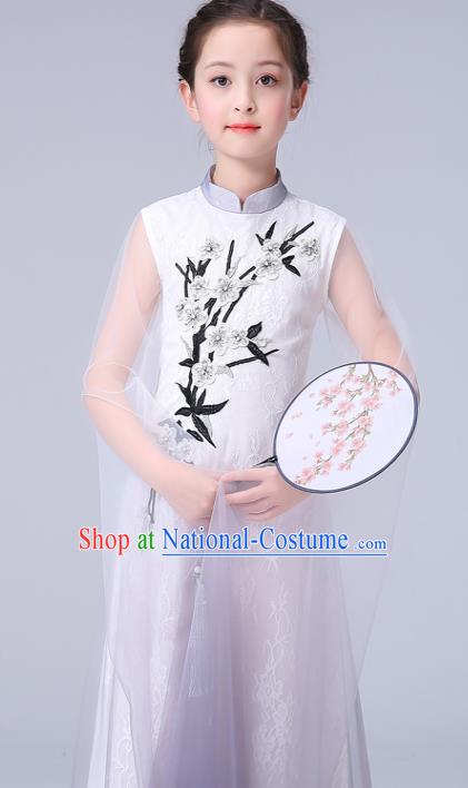 China Palace Fan Dance Clothing Jasmine Flowers Dance White Dress Children Classical Dance Costumes Girl Stage Performance Dancewear