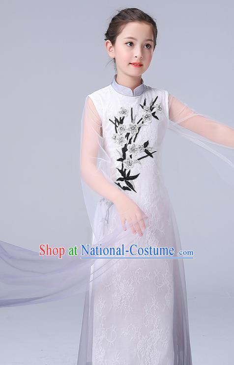 China Palace Fan Dance Clothing Jasmine Flowers Dance White Dress Children Classical Dance Costumes Girl Stage Performance Dancewear