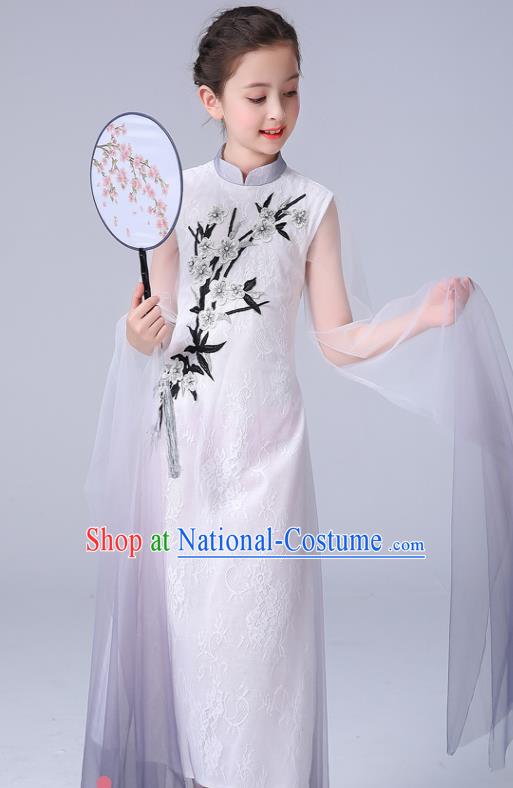 China Palace Fan Dance Clothing Jasmine Flowers Dance White Dress Children Classical Dance Costumes Girl Stage Performance Dancewear