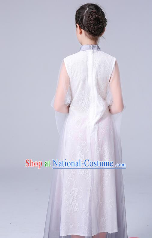 China Palace Fan Dance Clothing Jasmine Flowers Dance White Dress Children Classical Dance Costumes Girl Stage Performance Dancewear