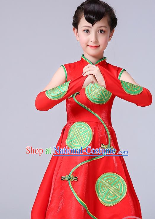 Chinese Folk Dance Costumes Girl Drum Dance Red Dress Yangge Performance Clothing Children Yangko Dance Uniforms