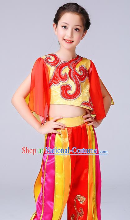 Chinese Children Yangko Dance Red Uniforms Folk Dance Costumes Girl Drum Dance Dress Yangge Performance Clothing