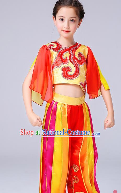 Chinese Children Yangko Dance Red Uniforms Folk Dance Costumes Girl Drum Dance Dress Yangge Performance Clothing