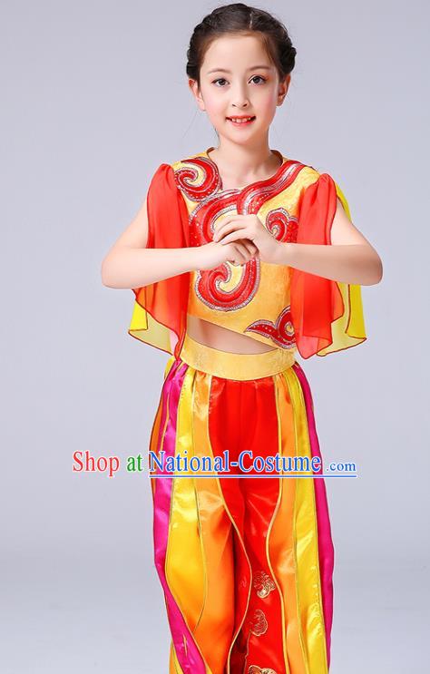 Chinese Children Yangko Dance Red Uniforms Folk Dance Costumes Girl Drum Dance Dress Yangge Performance Clothing