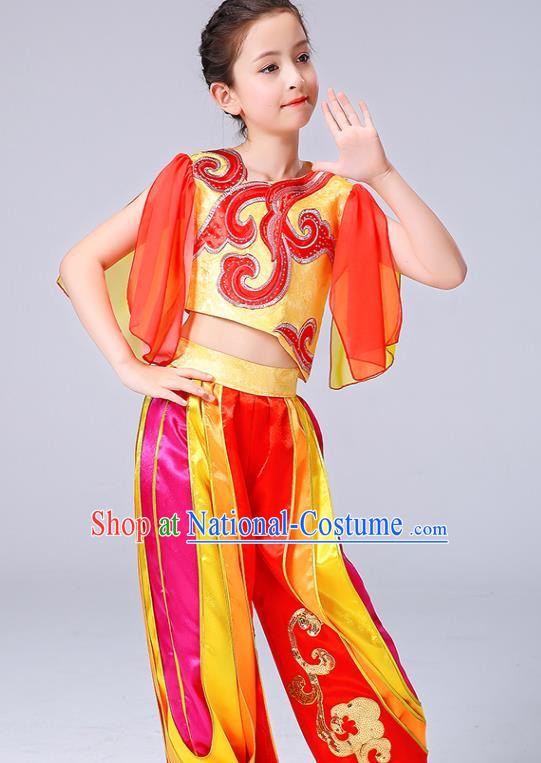 Chinese Children Yangko Dance Red Uniforms Folk Dance Costumes Girl Drum Dance Dress Yangge Performance Clothing