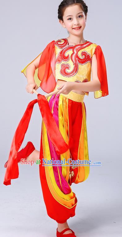 Chinese Children Yangko Dance Red Uniforms Folk Dance Costumes Girl Drum Dance Dress Yangge Performance Clothing