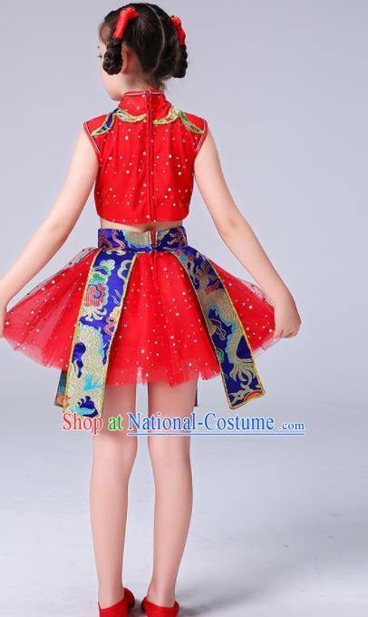 Chinese Girl Drum Dance Red Dress Yangge Performance Clothing Children Yangko Dance Uniforms Folk Dance Costumes