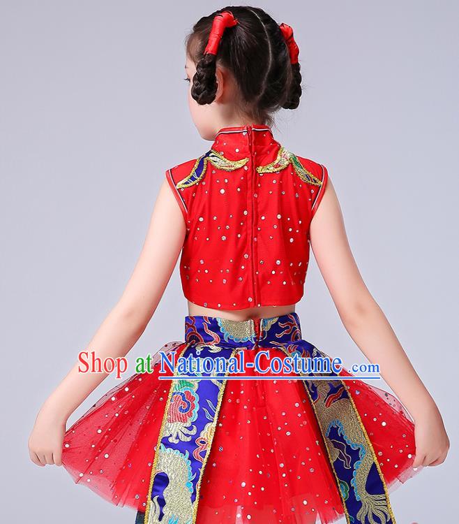 Chinese Girl Drum Dance Red Dress Yangge Performance Clothing Children Yangko Dance Uniforms Folk Dance Costumes