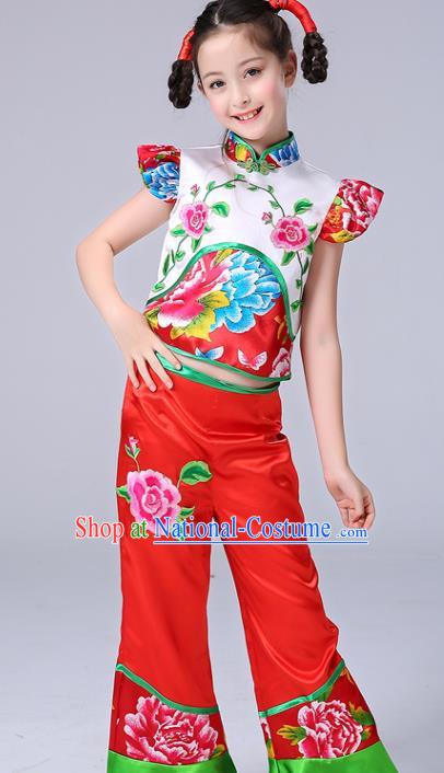 Chinese Folk Dance Costumes Girl Drum Dance Red Dress New Year Performance Clothing Children Yangko Dance Uniforms