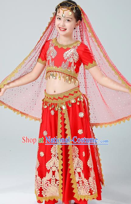 Professional Belly Dance Fashion Stage Performance Red Dress Indian Dance Costume Girl Modern Dance Clothing