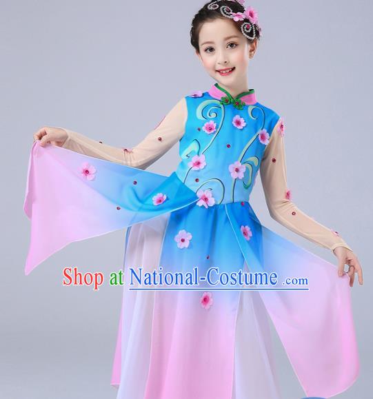 China Jasmine Flowers Dance Blue Chiffon Uniforms Children Classical Dance Costumes Girl Stage Performance Dancewear Umbrella Dance Clothing