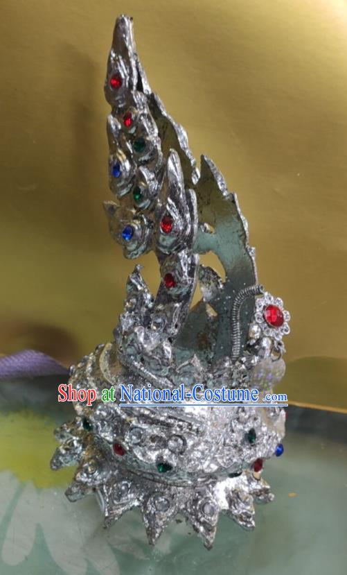 Thailand Stage Performance Hair Accessories Queen Argent Royal Crown Asian Folk Dance Peacock Tiara Headpiece