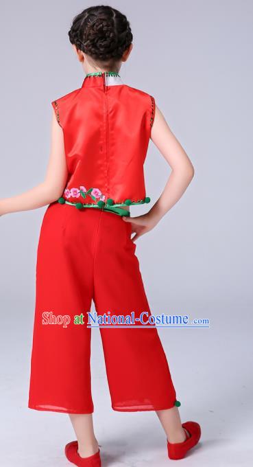 Chinese New Year Performance Clothing Children Yangko Dance Red Uniforms Folk Dance Costumes Girl Fan Dance Dress