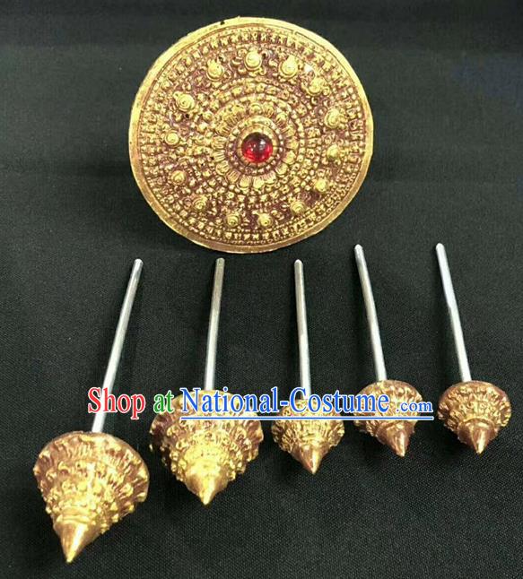 Handmade Chinese Dai Nationality Traditional Headpieces Yunnan Minority Folk Dance Hairpins Ethnic Wedding Hair Accessories