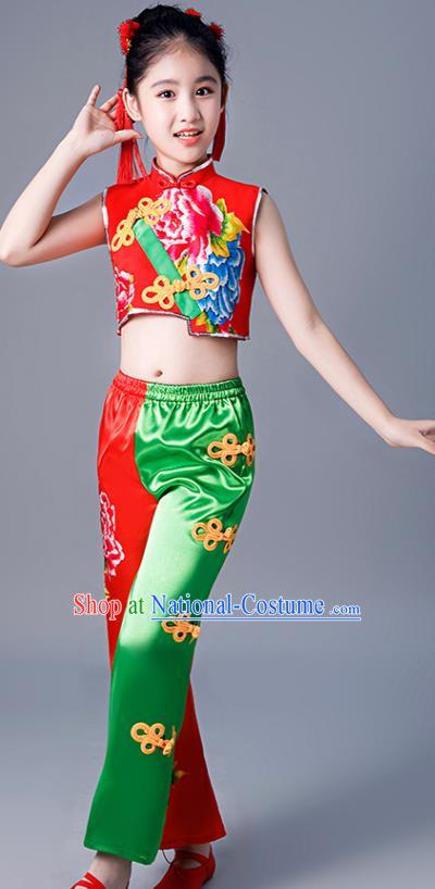 Chinese Girl Drum Dance Dress New Year Performance Clothing Children Yangko Dance Uniforms Folk Dance Costumes