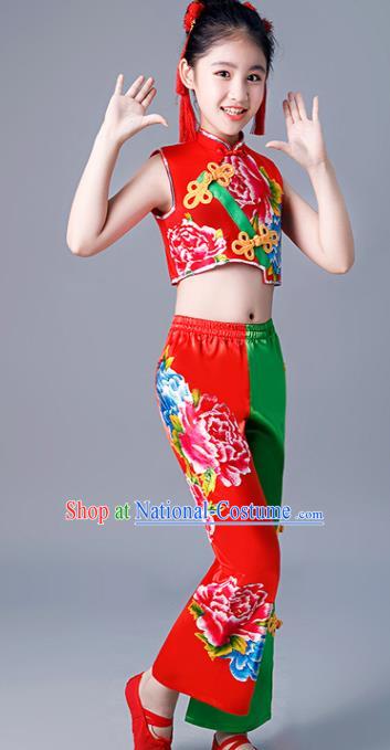 Chinese Girl Drum Dance Dress New Year Performance Clothing Children Yangko Dance Uniforms Folk Dance Costumes