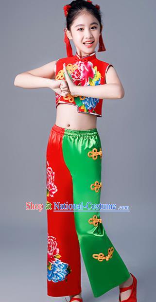 Chinese Girl Drum Dance Dress New Year Performance Clothing Children Yangko Dance Uniforms Folk Dance Costumes