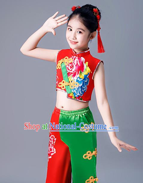 Chinese Girl Drum Dance Dress New Year Performance Clothing Children Yangko Dance Uniforms Folk Dance Costumes