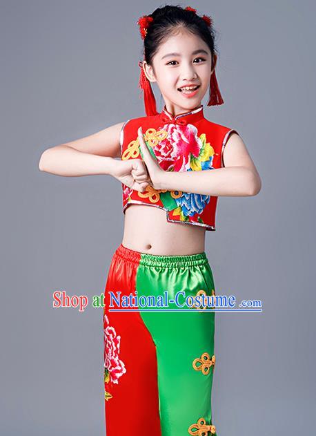 Chinese Girl Drum Dance Dress New Year Performance Clothing Children Yangko Dance Uniforms Folk Dance Costumes