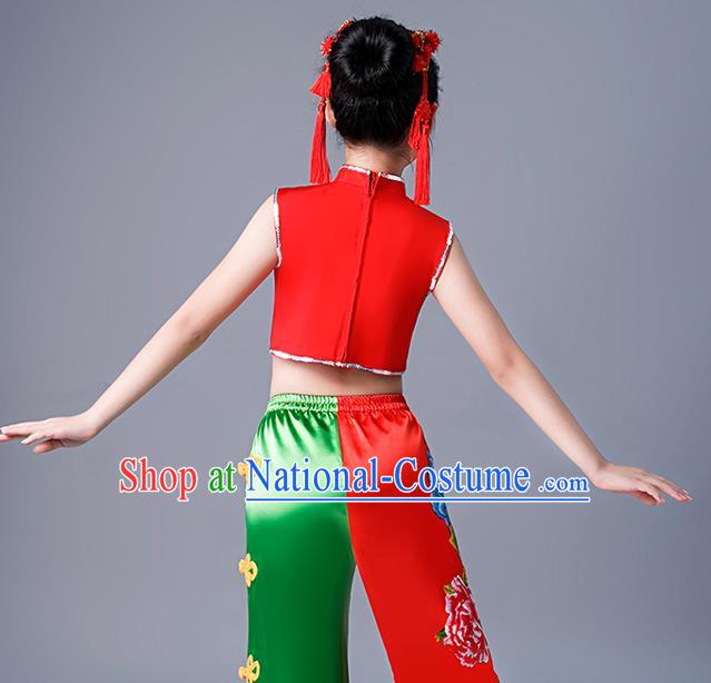 Chinese Girl Drum Dance Dress New Year Performance Clothing Children Yangko Dance Uniforms Folk Dance Costumes